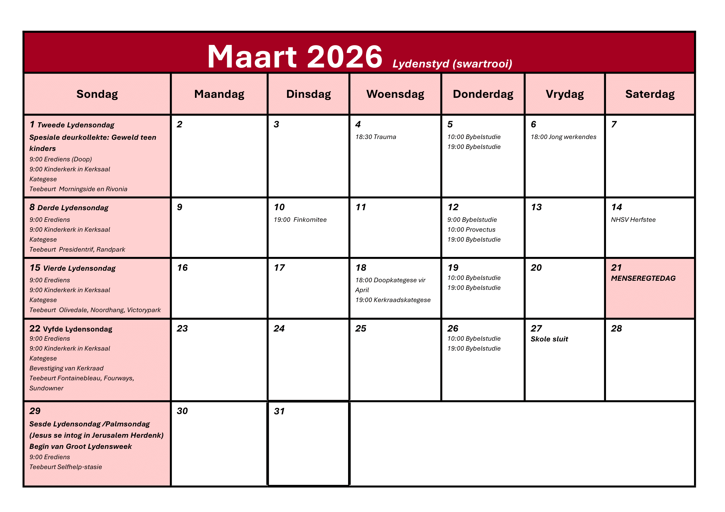 Kalender 2026-03